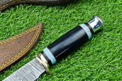 Heritage Forge 11 Inch Damascus Steel Bowie Knife with Resin and Hardwood Handle
