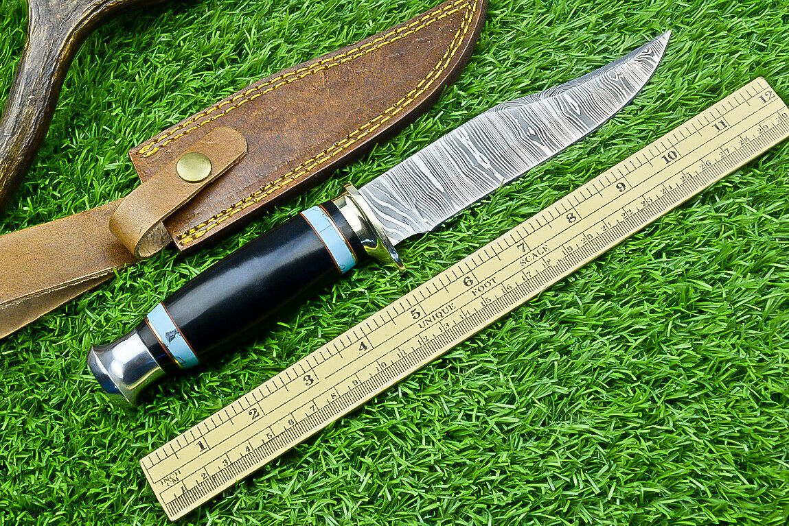 Heritage Forge 11 Inch Damascus Steel Bowie Knife with Resin and Hardwood Handle