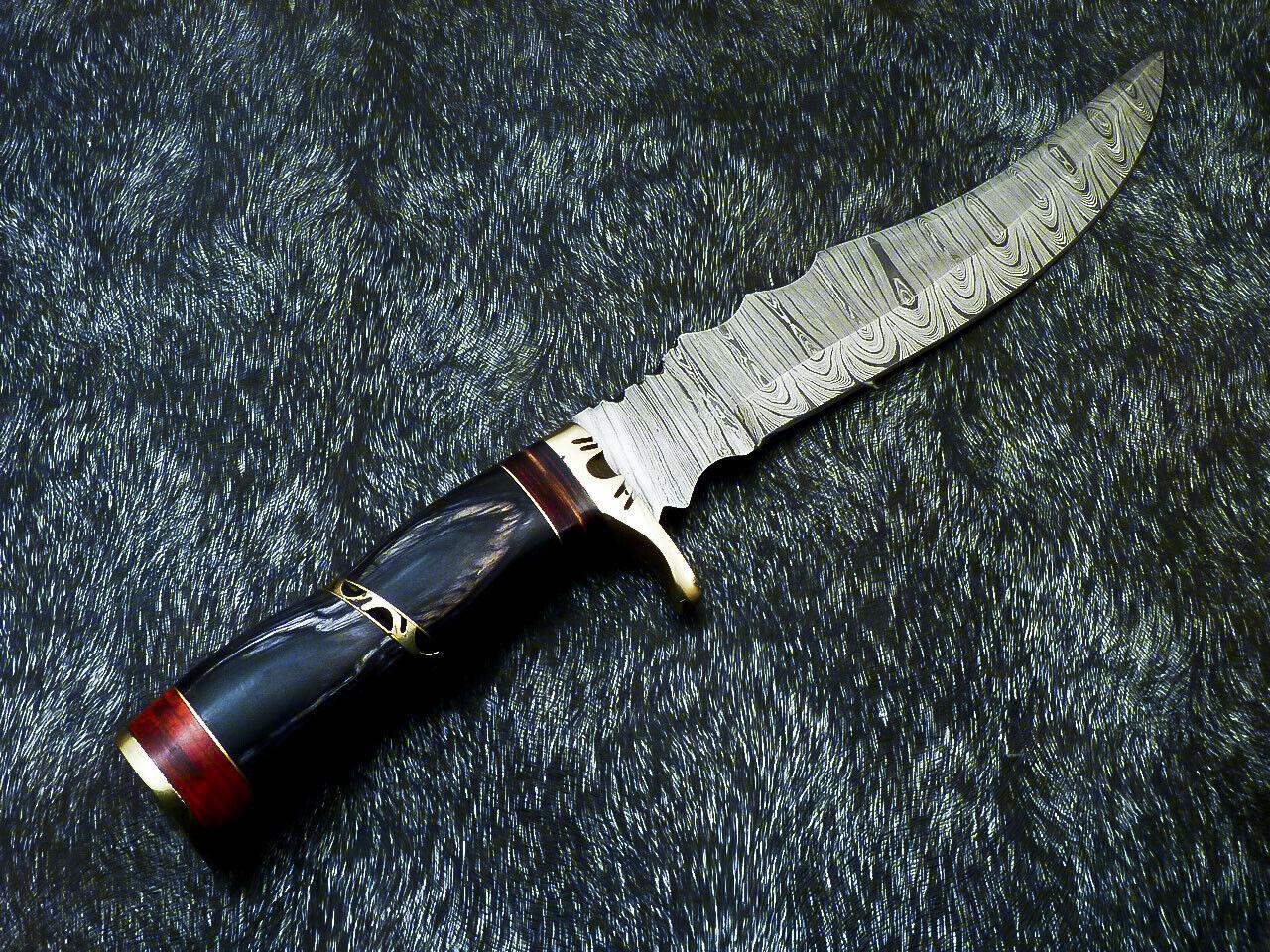 Authentic Hand Forged Damascus Bowie Hunting Knife | Hard Wood Handle | 14.5" Overall