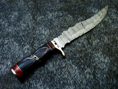 Authentic Hand Forged Damascus Bowie Hunting Knife | Hard Wood Handle | 14.5" Overall