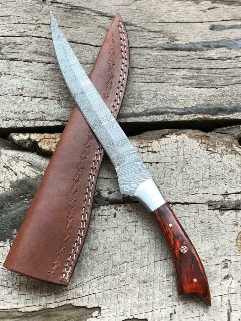 12.5" Handmade Twist Damascus Fillet Knife Best Fillet Knife & Damascus Fishing Knife W/Sheath