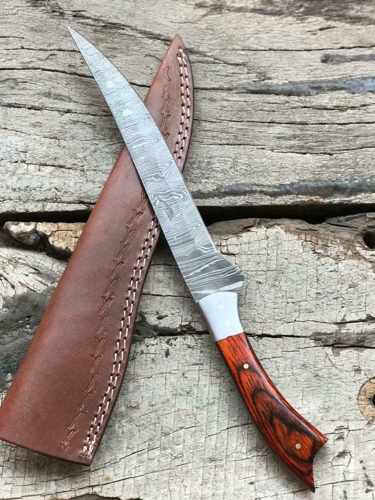 12.5" Handmade Twist Damascus Fillet Knife Best Fillet Knife & Damascus Fishing Knife W/Sheath
