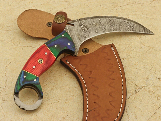 Hand Forged Damascus Karambit Knife 9” Damascus Steel Karambit Full Tang with Pakkawood