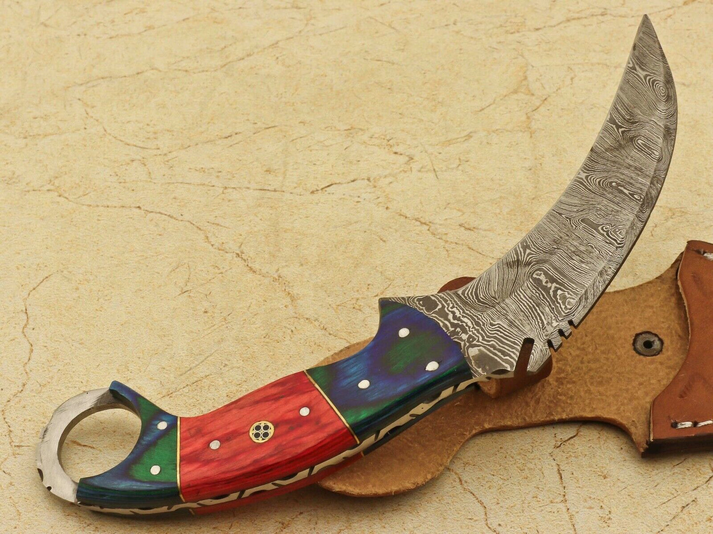 Hand Forged Damascus Karambit Knife 9” Damascus Steel Karambit Full Tang with Pakkawood