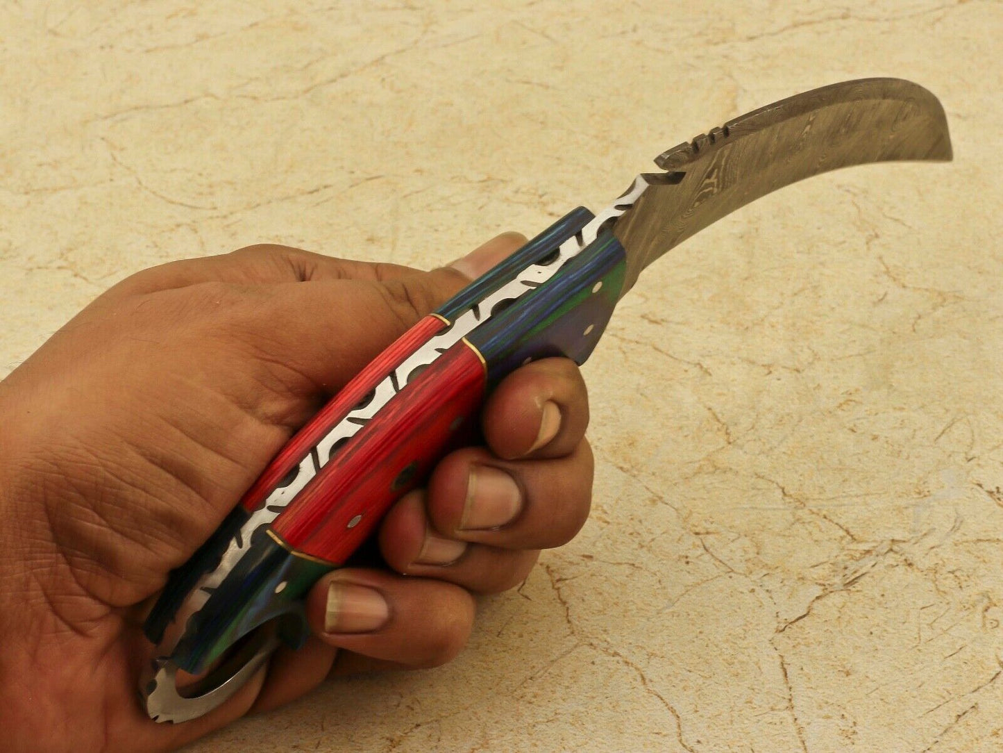 Hand Forged Damascus Karambit Knife 9” Damascus Steel Karambit Full Tang with Pakkawood