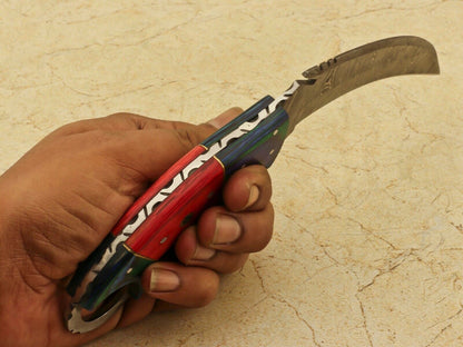 Hand Forged Damascus Karambit Knife 9” Damascus Steel Karambit Full Tang with Pakkawood