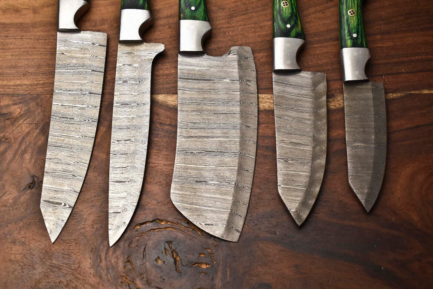 Custom Lot of 5 Handmade Hammered Damascus Steel Blade Chef Set Knife – Premium Forged Kitchen Knives