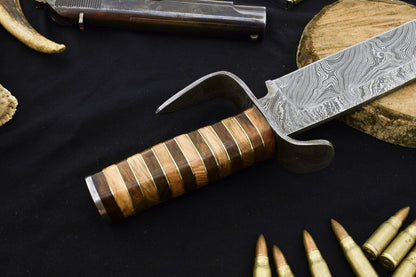 Heritage Forge 15" Damascus Steel Bowie Knife with Wood Handle and Damascus Guard