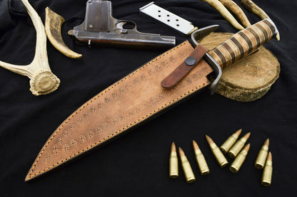 Heritage Forge 15" Damascus Steel Bowie Knife with Wood Handle and Damascus Guard