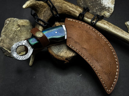 9” Handmade Damascus Karambit Knife Custom Damascus Steel Karambit with Wood Handle