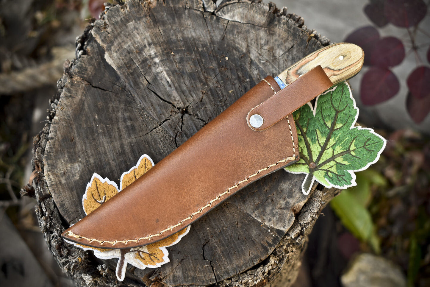 Custom Twist Damascus Skinner Knife with Mixed Material Handle for EDC and Bushcraft