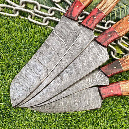 Lot of 5 Handmade Damascus Steel Full Tang Chef Knife Set – Premium Hardwood Handle