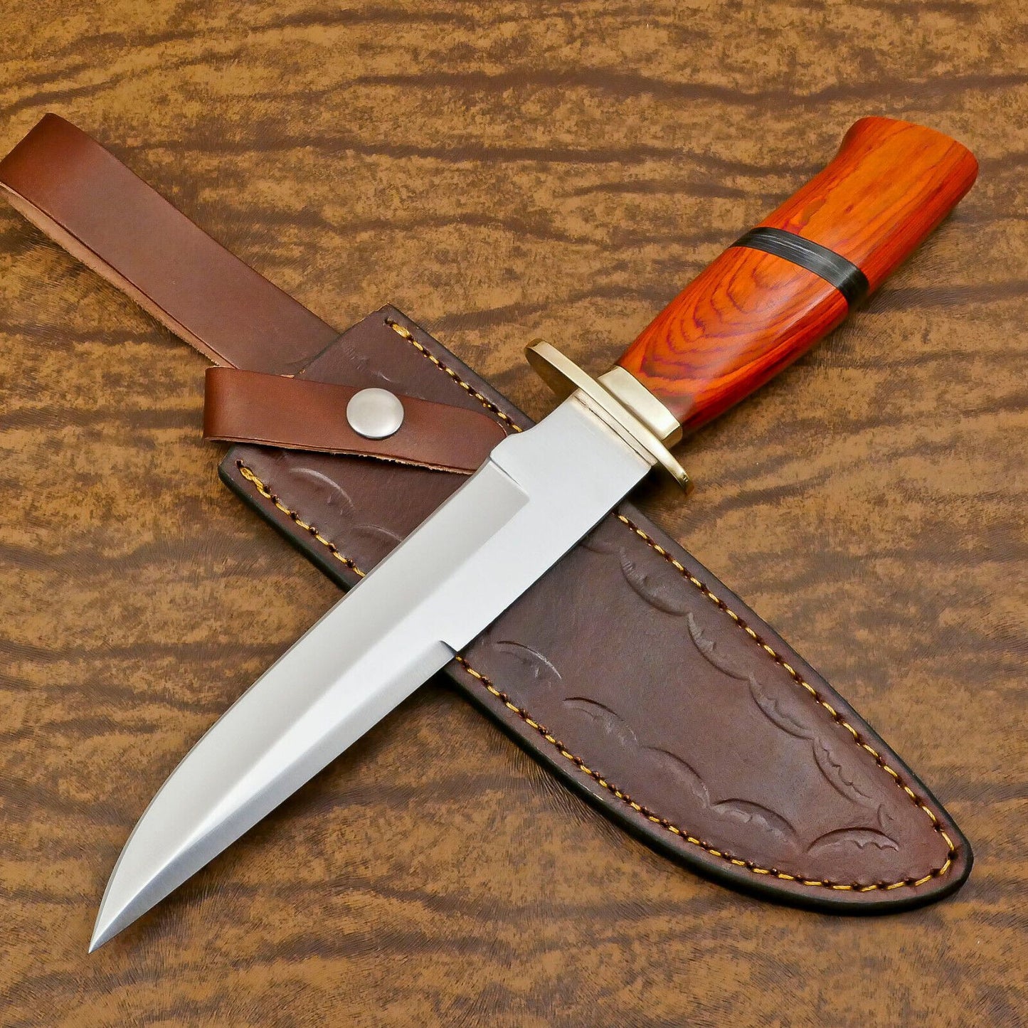 Handmade D2 Steel Bowie EDC Hunting Knife with Pakka Wood Handle – 12 Inch Full Tang