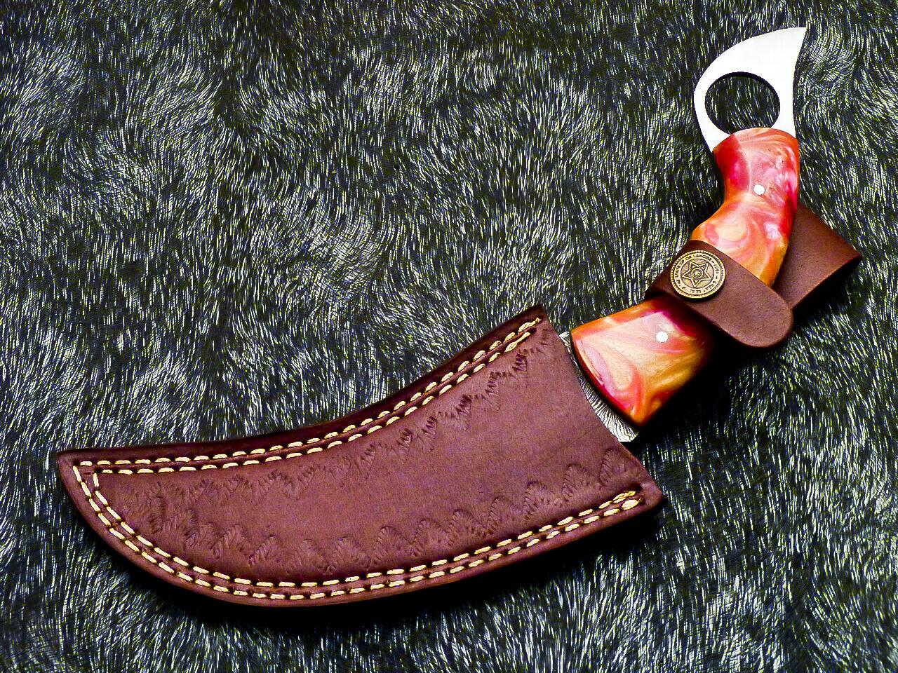 Custom Hand Forged Damascus Karambit 10" Karambit Damascus Steel With Resin Handle