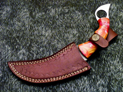 Custom Hand Forged Damascus Karambit 10" Karambit Damascus Steel With Resin Handle