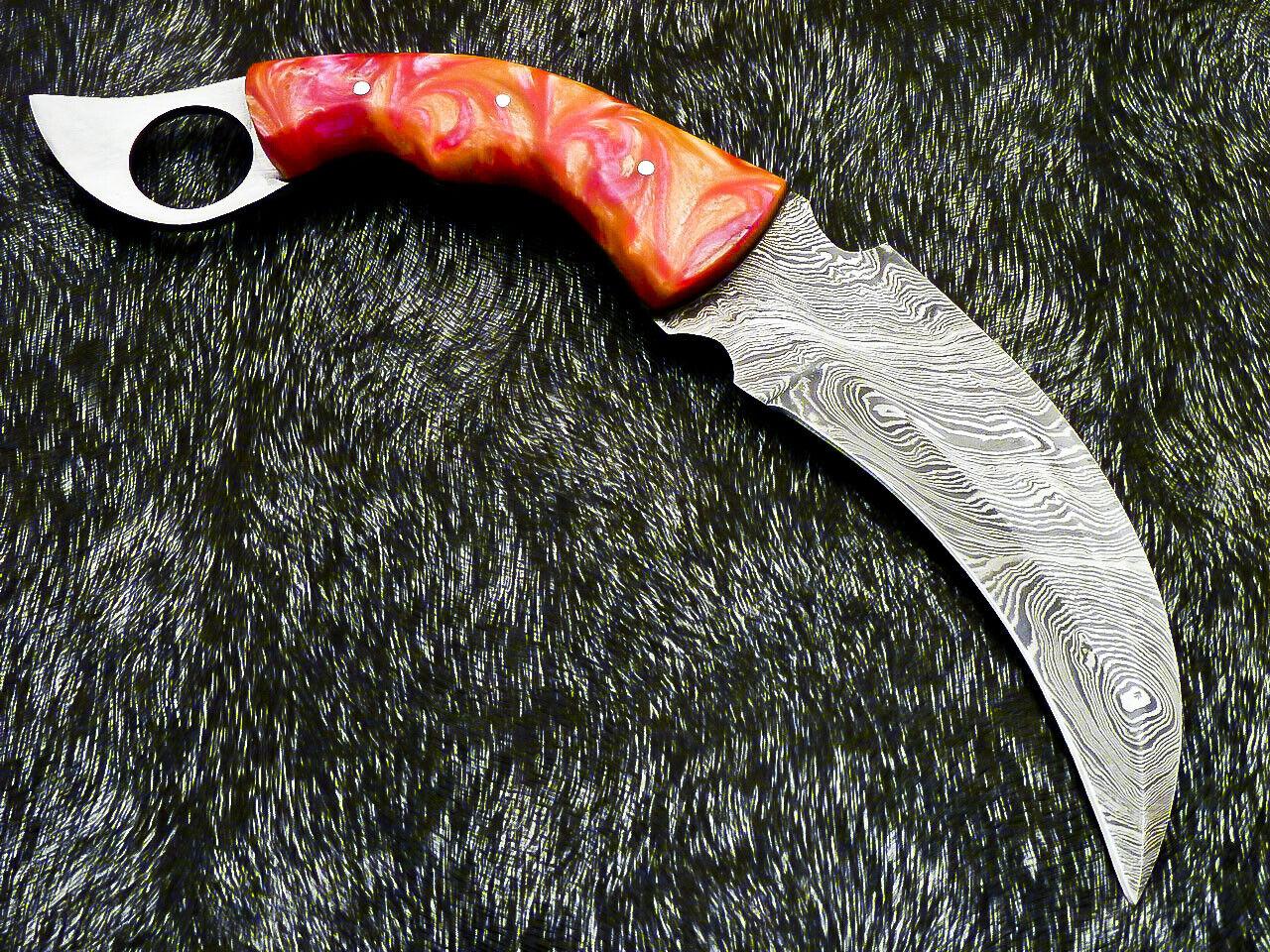Custom Hand Forged Damascus Karambit 10" Karambit Damascus Steel With Resin Handle