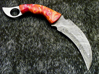 Custom Hand Forged Damascus Karambit 10" Karambit Damascus Steel With Resin Handle
