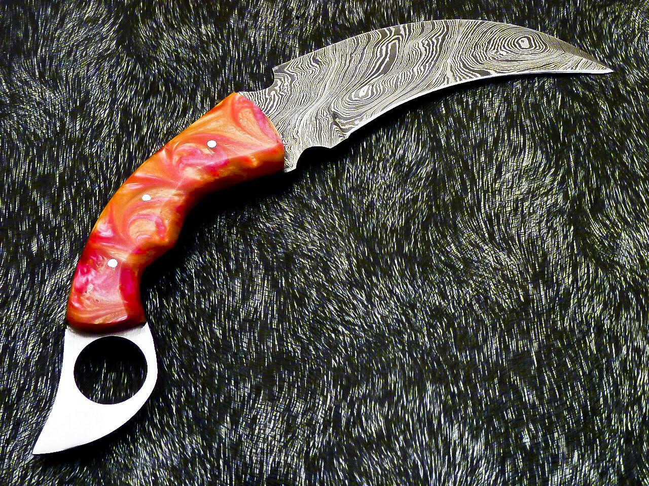 Custom Hand Forged Damascus Karambit 10" Karambit Damascus Steel With Resin Handle