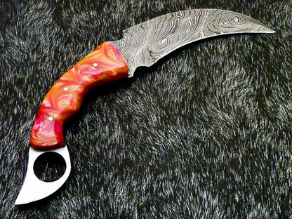 Custom Hand Forged Damascus Karambit 10" Karambit Damascus Steel With Resin Handle