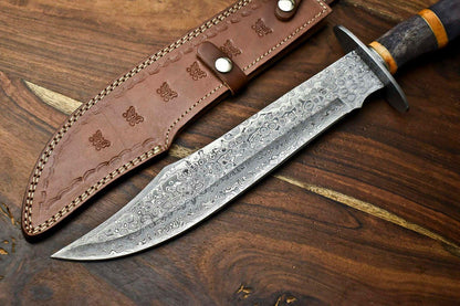 17 Inch Damascus Steel Bowie Knife with Camel Bone Handle