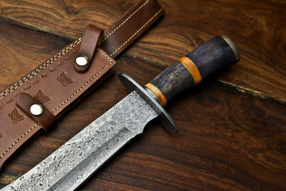 17 Inch Damascus Steel Bowie Knife with Camel Bone Handle
