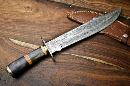 17 Inch Damascus Steel Bowie Knife with Camel Bone Handle
