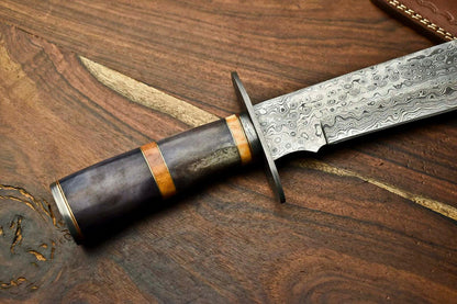 17 Inch Damascus Steel Bowie Knife with Camel Bone Handle