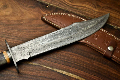 17 Inch Damascus Steel Bowie Knife with Camel Bone Handle