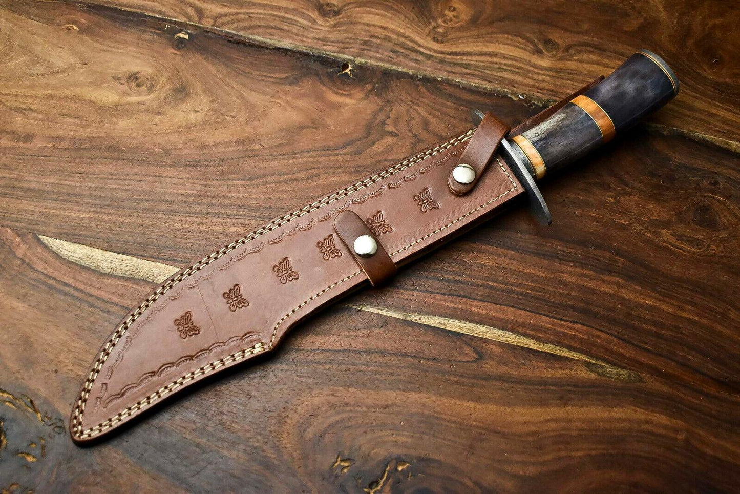 17 Inch Damascus Steel Bowie Knife with Camel Bone Handle