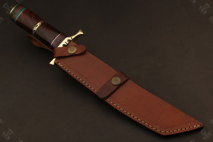 15.5 Inch Handmade Fire Damascus Steel Bowie Knife with Camel Bone Handle by Heritage Forge