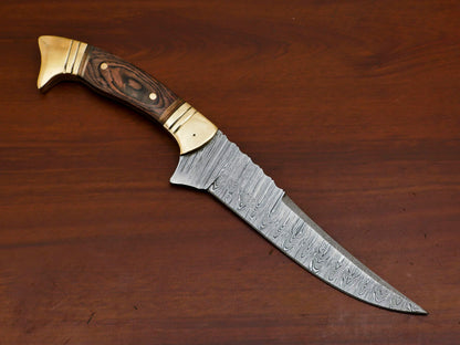 12" Handmade Damascus Steel Bowie Knife – Pakka Wood Handle & Brass Guard