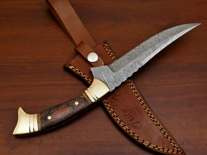 12" Handmade Damascus Steel Bowie Knife – Pakka Wood Handle & Brass Guard