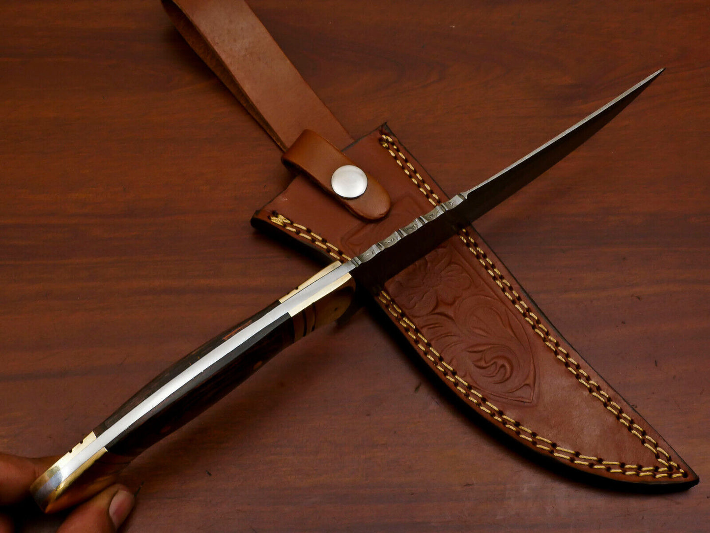 12" Handmade Damascus Steel Bowie Knife – Pakka Wood Handle & Brass Guard