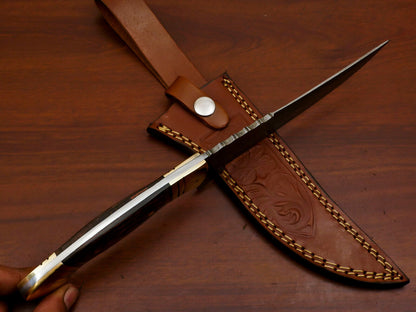 12" Handmade Damascus Steel Bowie Knife – Pakka Wood Handle & Brass Guard
