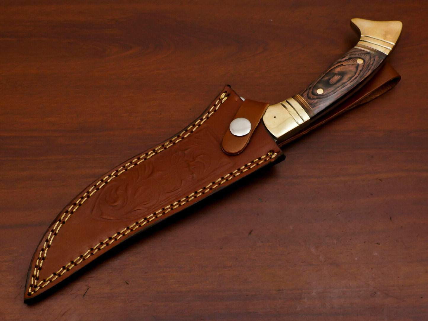 12" Handmade Damascus Steel Bowie Knife – Pakka Wood Handle & Brass Guard