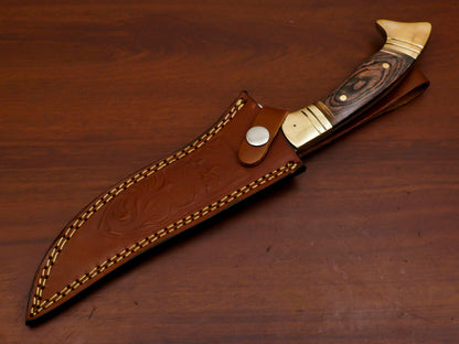 12" Handmade Damascus Steel Bowie Knife – Pakka Wood Handle & Brass Guard