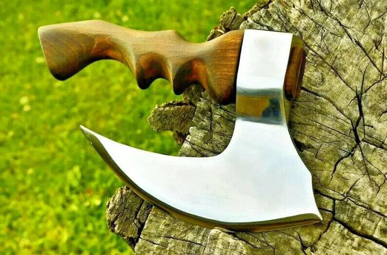 9 Inch Handmade Viking Hatchet with Stainless Steel Blade and Ash Wood Handle – Custom Engraved Meat Cutting Axe with Leather Sheath