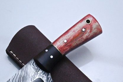 Custom Damascus Skinner Knife Bone Handle 8.0" Handmade Hunting Blade with Sheath