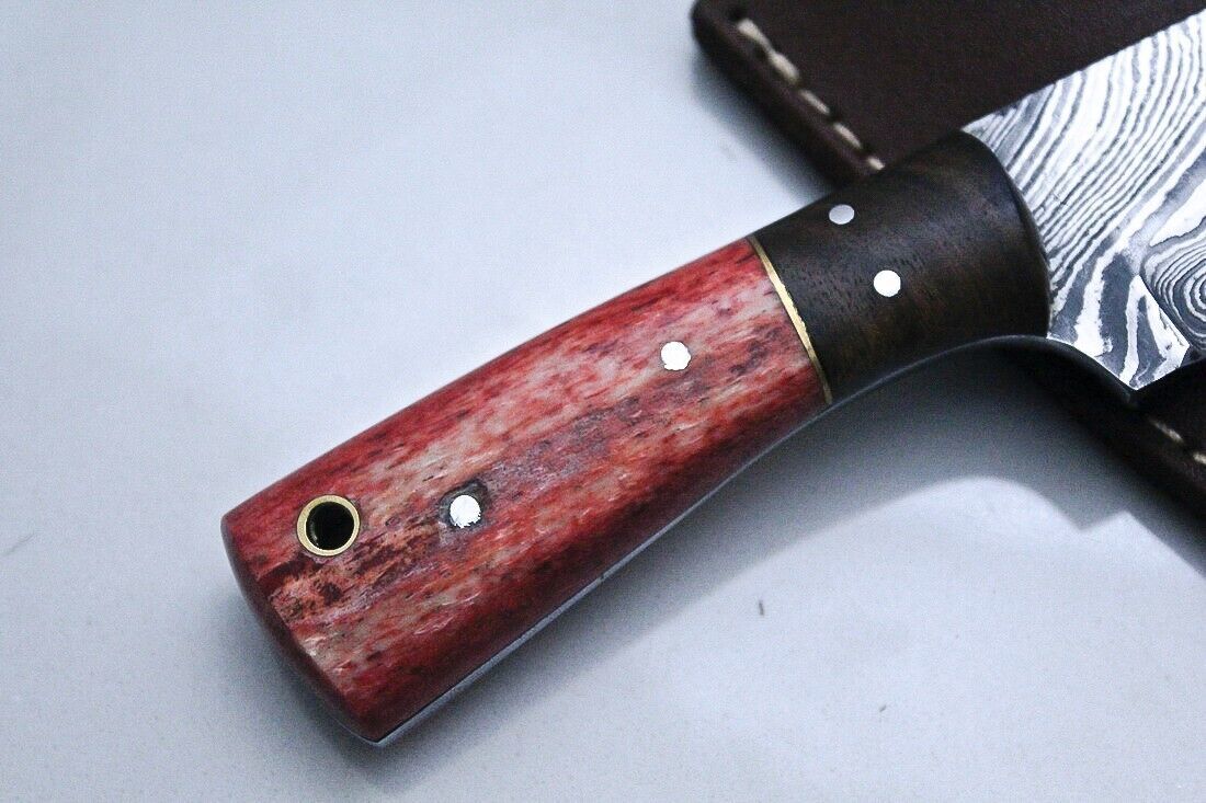Custom Damascus Skinner Knife Bone Handle 8.0" Handmade Hunting Blade with Sheath