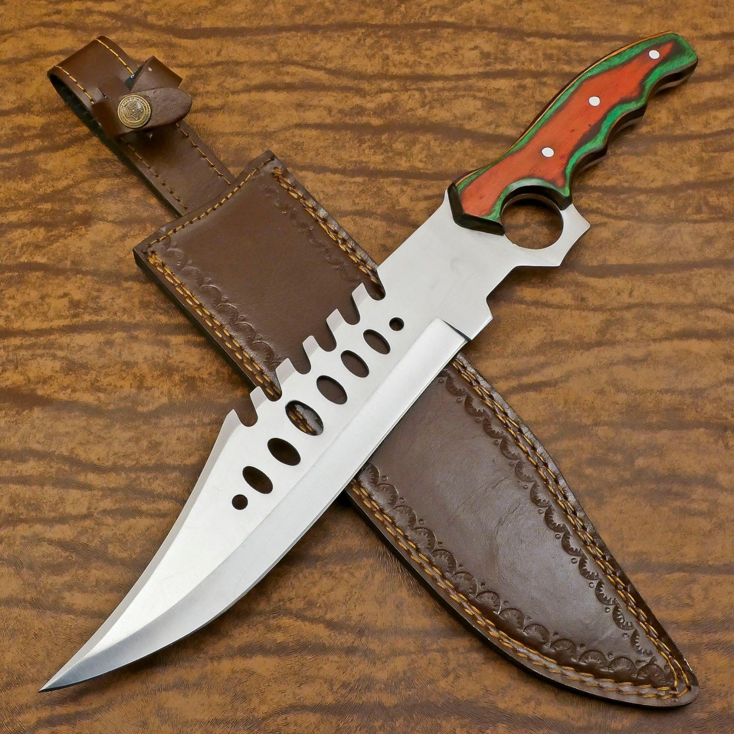 Handmade 12-Inch D2 Steel Full Tang Bowie Hunting Knife – Pakka Wood Handle
