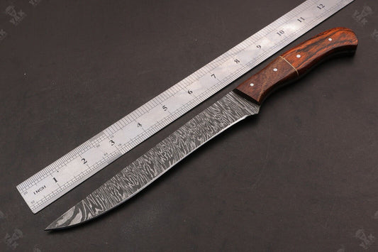 12" Custom Handmade Twist Damascus Steel Fillet Knife & Damascus Fillet Knife W/Sheath