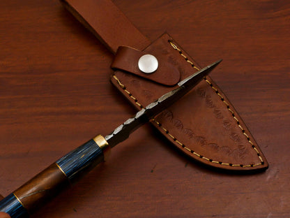 8" Damascus Gut Hook Bowie Knife – Rose & Pakka Wood Handle
