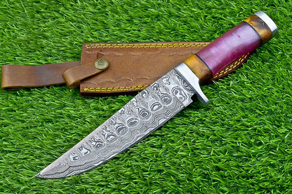 Heritage Forge Timberstone 12 Inch Damascus Bowie Knife with Resin and Natural Wood Handle