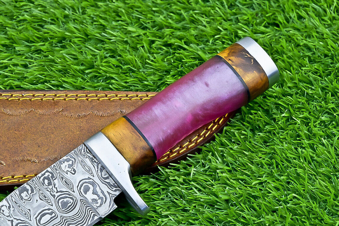 Heritage Forge Timberstone 12 Inch Damascus Bowie Knife with Resin and Natural Wood Handle