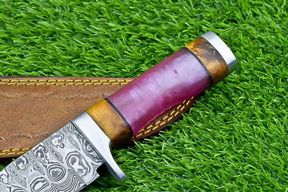 Heritage Forge Timberstone 12 Inch Damascus Bowie Knife with Resin and Natural Wood Handle