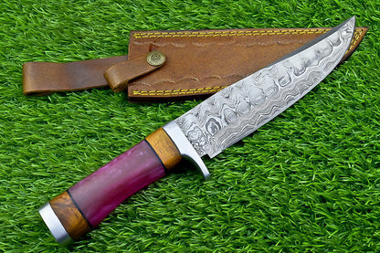 Heritage Forge Timberstone 12 Inch Damascus Bowie Knife with Resin and Natural Wood Handle