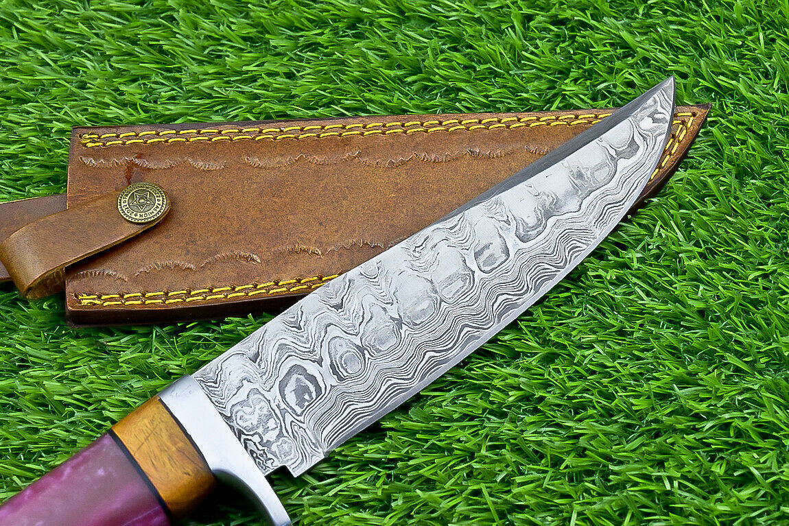 Heritage Forge Timberstone 12 Inch Damascus Bowie Knife with Resin and Natural Wood Handle