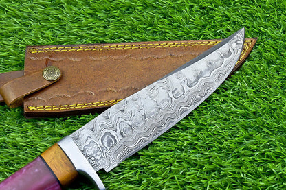 Heritage Forge Timberstone 12 Inch Damascus Bowie Knife with Resin and Natural Wood Handle