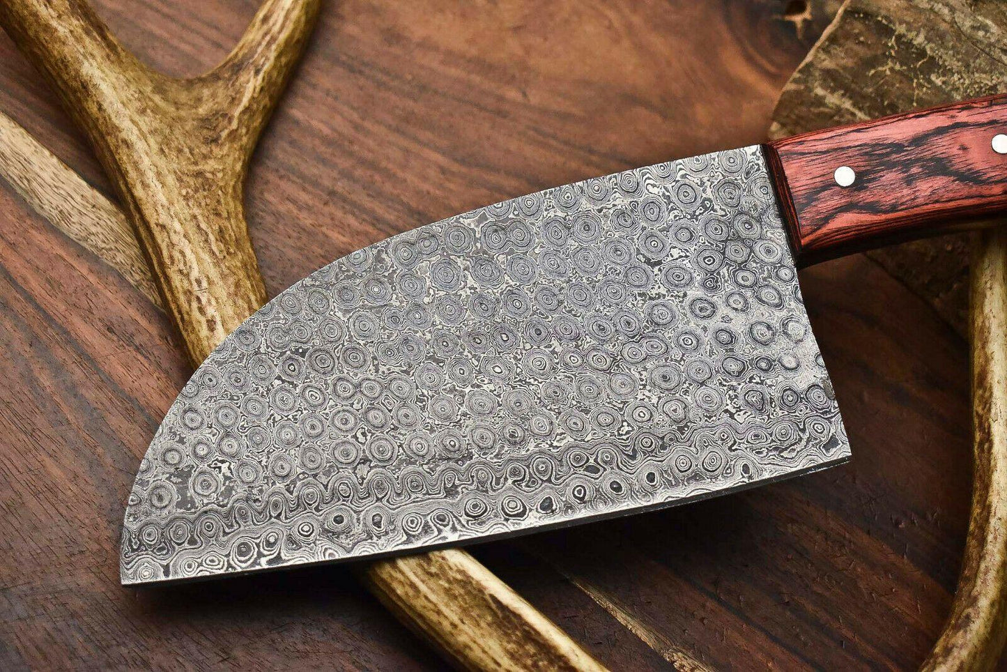 Handmade Damascus Steel Chef Chopper Knife – Full Tang Kitchen Knife with Hardwood Handle