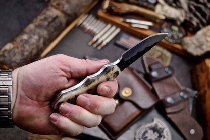6.625" Handmade ATS-34 Skinner Knife – Honey Sheep Horn Handle for Hunting & Camping